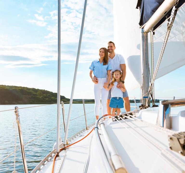 A family enjoying their new purchase from Veteran Yacht Sales.